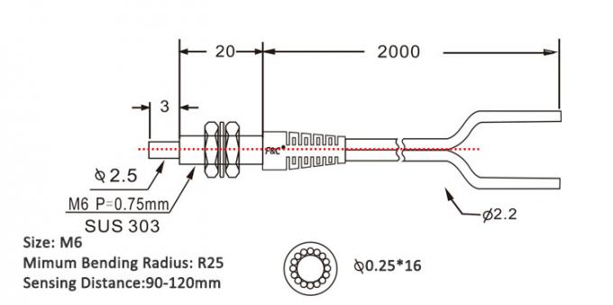 M6 Diffuse Koncentryczny czujnik światłowodowy R25 Fibre Unit 120mm Sensing Photo Sensor.jpg