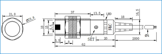 Retro-Reflective M18 Cylindryczne czujniki fotoelektryczne Reflektor NPN Typ 2M Sensing Switch